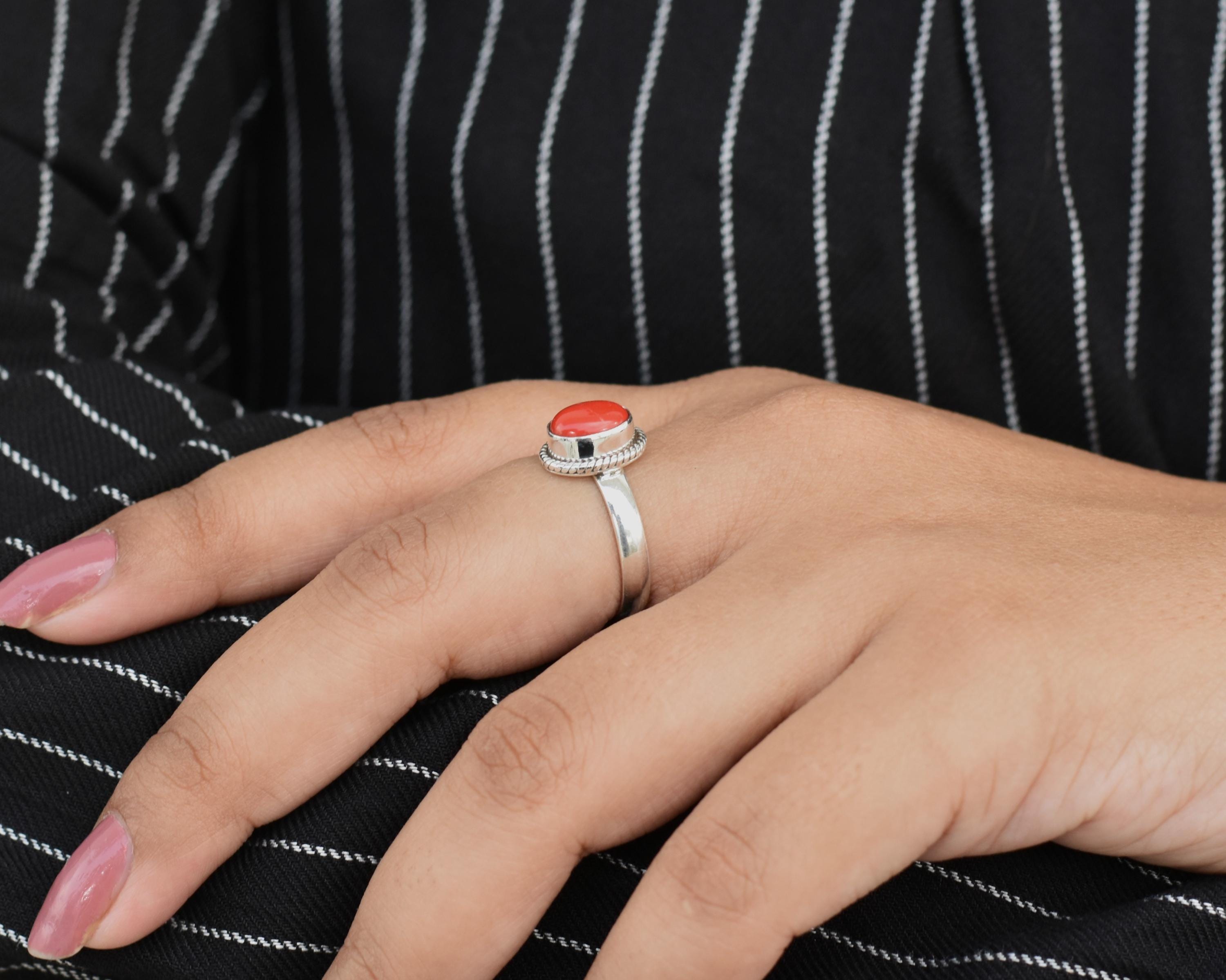 Red Coral Ring, Coral Stone Ring, 925 Sterling Silver Ring, Coral