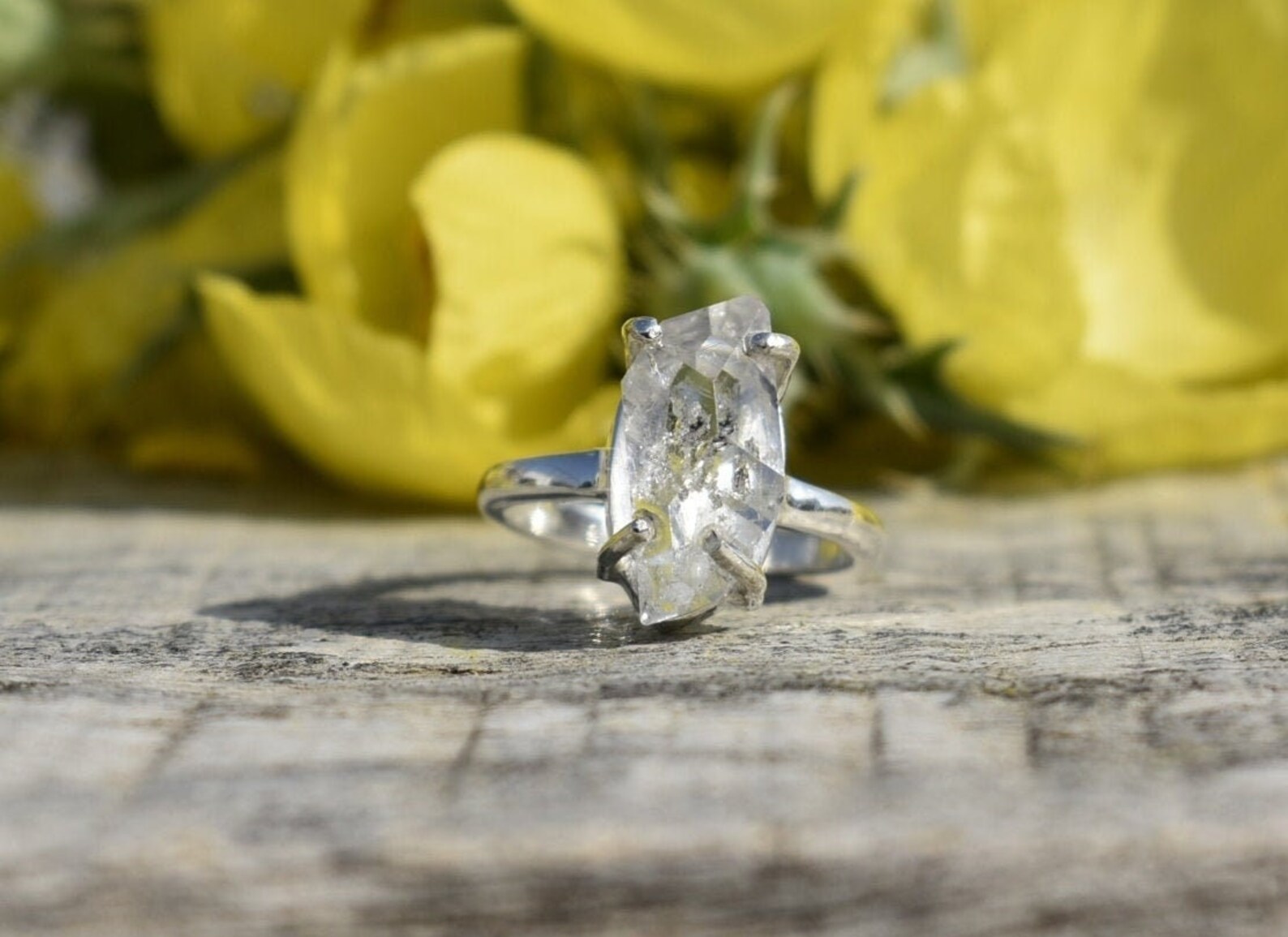 Herkimer Diamond Ring Antique Shape 925 Sterling Silver Etsy