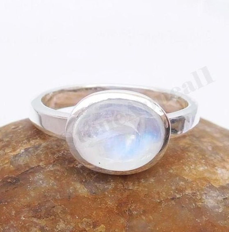 Rainbow Moonstone Ring, 925 Sterling Silver, Oval Gemstone, Natural Stone, Silver Band Ring, Cute Ring, Women Ring, Affordable Ring, ale image 1