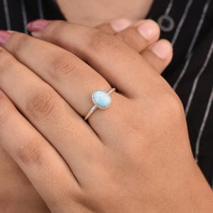Oval Larimar Ring, Larimar Silver Ring, Larimar Jewelry, Natural Larimar, Handmade Ring, Dainty Ring, Oval Stone, Tiny, Silver Gift Ring image 3