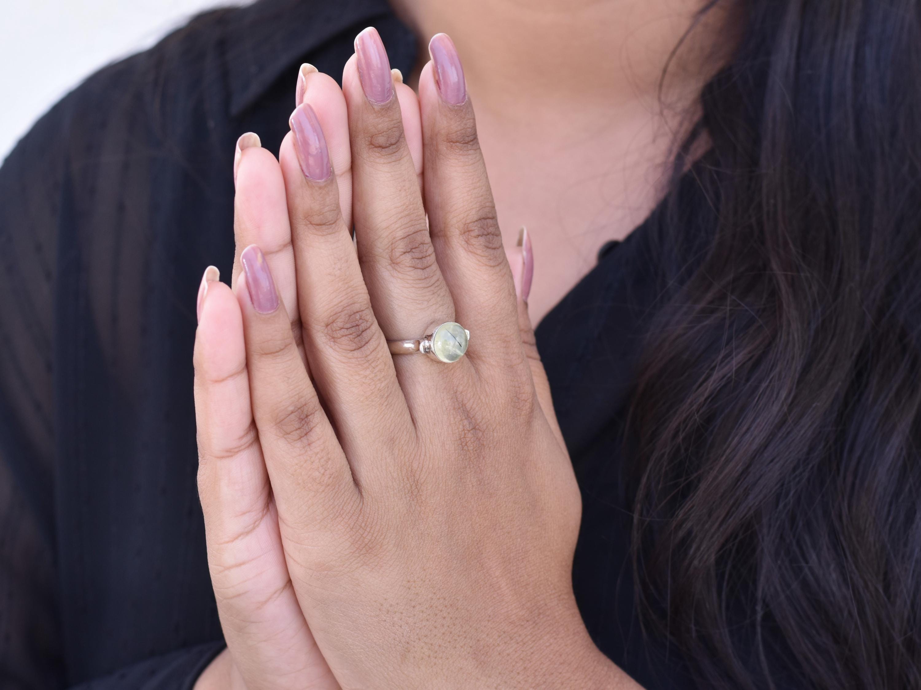 Anello Fidanzamento Prehnite Naturale Taglio Rosa – Argento Sterling 925 Fatto A Mano - 4