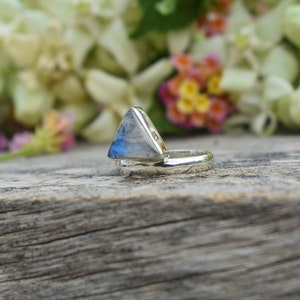 Triangle White Moonstone Ring, 925 Sterling Silver Ring, Bezel Set, White Gemstone, Simple Band Ring, Statement Ring, Gift For Mom Sis, Sale image 2