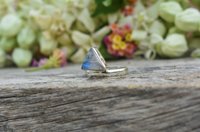 Triangle White Moonstone Ring, 925 Sterling Silver Ring, Bezel Set, White Gemstone, Simple Band Ring, Statement Ring, Gift For Mom Sis, Sale image 2