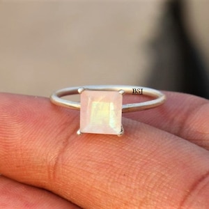 Handmade Moonstone Ring, 925 Sterling Silver Ring, Moonstone Silver Ring, White Gemstone Ring, Natural Moonstone Ring, Square Shape Ring
