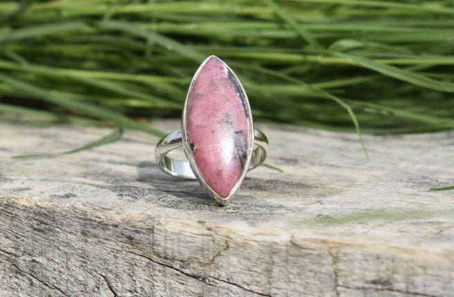 Pink Rhodonite Ring Sterling Silver Ring Rhodonite Jewelry - Etsy