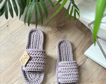 Womens slippers, Crochet slippers, Knitted slippers women, House slippers, Cotton house shoes, Open toe cotton slippers