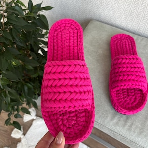 Pink Crochet Slippers Handmade with Cotton Yarn Wheat Ears Pattern