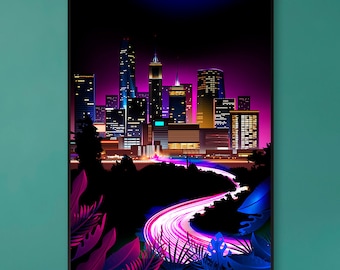 Neon city: fast lights — Poster estetico. Stampa al neon, arte synthwave, arredamento per la stanza del gamer (vaporwave/retrowave/cyberpunk)