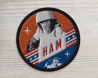 Ham, Erster Schimpanse im Weltall, USA, 1961 — gestickter Aufnäher, Space Patches, Retro Patch, Vintage Patch