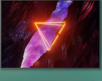 Paesaggio al neon: Triangolo [vaporwave/cyberpunk] — Poster estetico al neon. Stampa artistica retrowave anni '80, fantascienza vaporwave, decorazione murale neon per gamer.