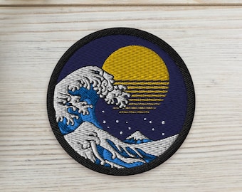Synthwave Great Wave off Kanagawa patch — embroidered patch, space patches, retro patch, vintage badge, 80s iron on patch