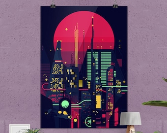 Synthwave Neon City (Bladerunner 1982 style) [synthwave/vaporwave/cyberpunk] — aesthetic poster, retrowave poster, neon print, movie poster
