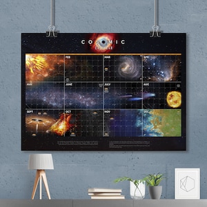 Kosmische kalender (Carl Sagan-stijl), evolutiekaart heelal — ruimteposter, wetenschapsposter, astronomieprint, wetenschapscadeaus, nerdy cadeaus