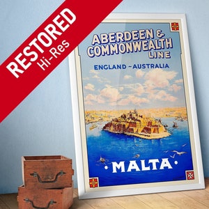 Malta, Valletta, 1930s — Retro vintage travel poster, retro travel poster, art deco poster