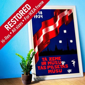 Latvia retro poster, Riga, 1930 — retro vintage travel poster, retro travel wall art, propaganda poster, patriotic