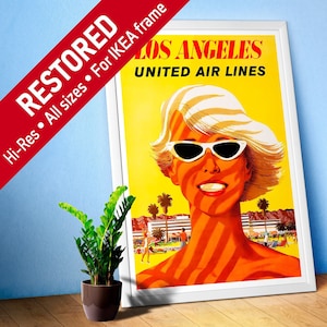 Los Angeles, USA, 1955 — retro vintage travel poster, retro travel art, retro travel wall art, beach poster, tropical poster