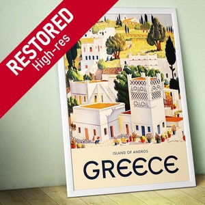 Greece Andros, 1940s — retro travel poster, vintage travel art, retro travel wall decor