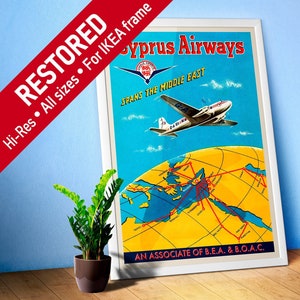 Cyprus Airways, Nicosia, 1950s — retro vintage travel poster, retro travel art, retro travel wall art