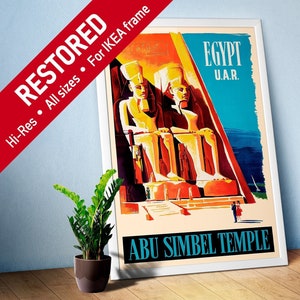 Egypt. Abu Simbel Temple, 1960 (Aswan, Pharaoh Ramesses II) — retro vintage travel poster, retro travel art, retro travel wall art