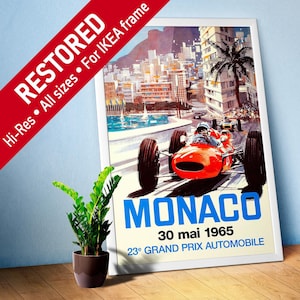 Monaco Vintage F1 Grand Prix, 1965 poster — Vintage Formula 1 poster, Monaco Grand Prix poster, retro travel poster, retro travel art