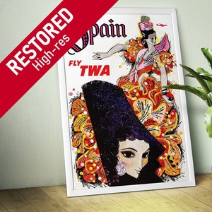 Spain, TWA, 1960s — retro vintage travel poster, retro travel art, retro travel wall art