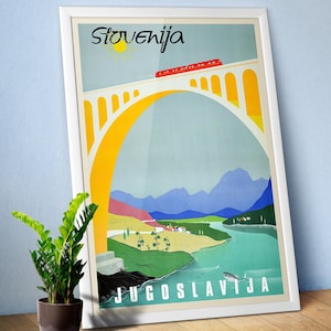 Yugoslavia Slovenia, retro travel poster — Retro 1950s travel wall art, vintage Slovenija print, Balkan tourism decor, Eastern Europe poster