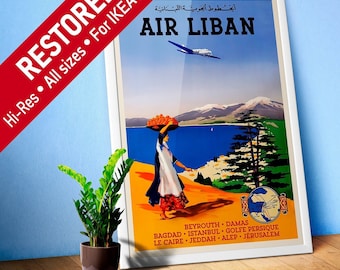 Air Lebanon/Air Liban, Lebanon, Beirut, 1950s — retro vintage travel poster, retro travel art, retro travel wall art