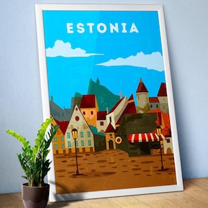 Estonia poster, Tallinn — Retro travel minimalist poster, retro travel art, retro travel wall art, vector art