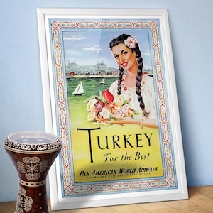 Istambul, Turquia, década de 1950 — pôster de viagem vintage retrô, impressão de arte de viagem, decoração de parede de viagem vintage