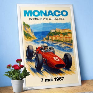 Monaco Vintage F1 Grand Prix 1967 Art Poster — Auto Racing Wall Art, Formula 1 Print, Retro Motorsport Decor, Gift for Him, retro travel art