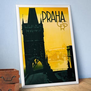Charles Bridge/Karlův most: Prague Czech, 1930s — Retro travel poster. Vintage travel print, Art deco poster, Travel wall decor, travel gift