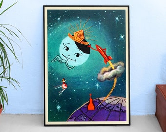 Sputnik 1 poster, USSR 1950s — Soviet retro space poster 1957, soviet retro print, propaganda poster, amazing gift for him