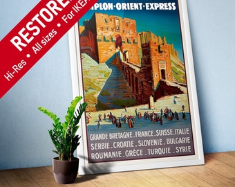 Simplon Orient Express, Alepo, Siria: cartel de viaje retro vintage, arte de viaje retro, arte de pared de viaje retro