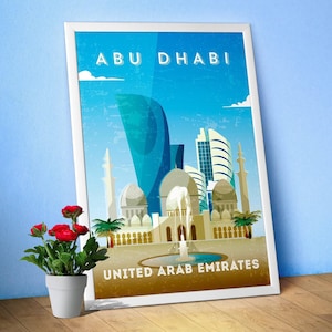 Abu Dhabi, UAE — Retro travel minimalist poster, retro travel art, retro travel wall art, vector art