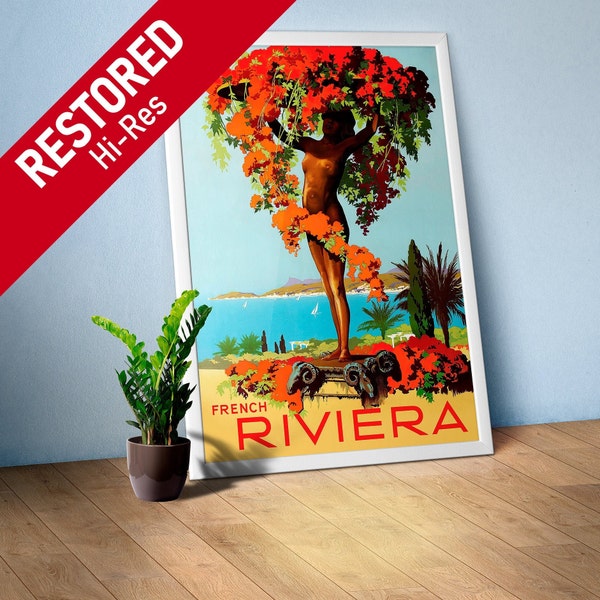 French Riviera / Cote d'Azur, France, 1950s — retro travel poster, vintage travel art, retro wall art