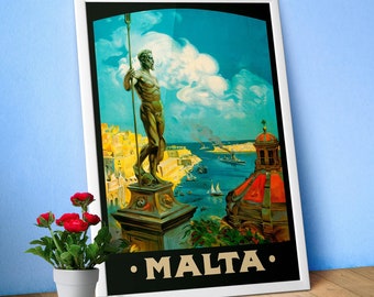 Malta, Valletta 1910s — retro travel poster, vintage travel art print, retro travel wall art, triptych wall art