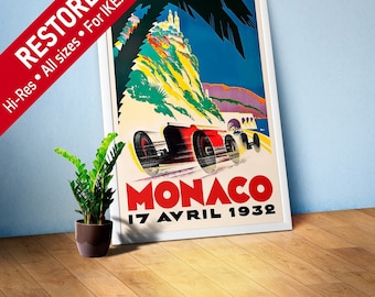 Monaco Vintage F1 Grand Prix, 1932 poster — Vintage Formula 1 poster, Monaco Grand Prix poster, retro travel poster, art deco poster