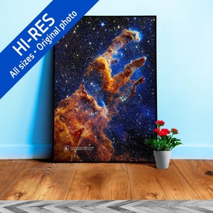 JWST Pillars of Creation 2022 (James Webb/JWST), Eagle Nebula M16 — Space poster, science poster, space photo, space wall art, JWST print
