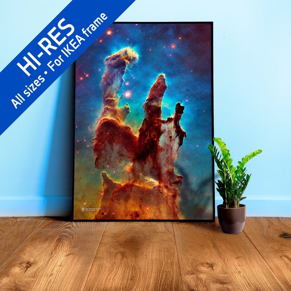 The Pillars of Creation. Eagle Nebula (M16, NGC 6611), NASA Hubble Space Telescope — Hi-Res Space poster, science poster, space photo