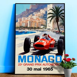 Monaco Grand Prix 1965 Poster — Vintage F1 Racing Wall Art, Retro Motorsport Print, Car Lover Gift, Auto Racing Decor, Formula 1 Print