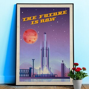 The Future is Now, SpaceX Falcon Heavy — Vintage space poster, retro space art, propaganda poster