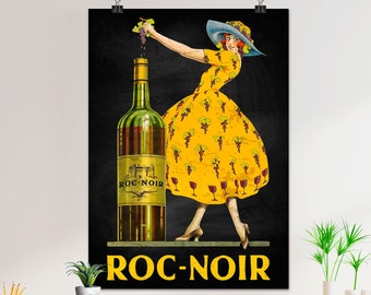 Wine Roc-Noir, 1950s — alcohol vintage poster, kitchen decor, wine poster, kitchen poster, wine print, gift for wine lovers