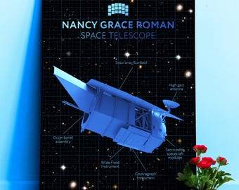 Nancy Grace Roman Telescope Blueprint Poster — NASA NGRST Space Print, Futuristic Science Wall Art, Space Blueprint Decor