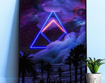 Paesaggio di palme al neon: Triangolo [synthwave/vaporwave/cyberpunk] — poster estetica spaziale, poster retrowave, poster vaporwave, poster al neon