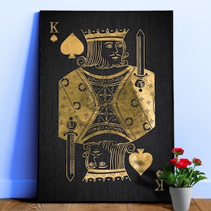 Poster da poker King Pikes — Stampa di carte da gioco dorate, arte murale estetica, decorazione per la sala dei giocatori, stampa "fortunato te", decorazione da bar
