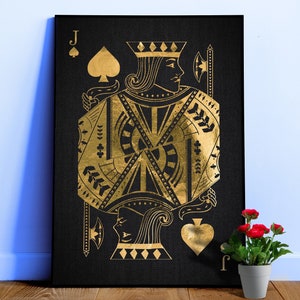 Poster da poker Jack of Pikes — Stampa di carte da gioco dorate, arte murale estetica, decorazione per la sala dei giocatori, stampa "fortunato te", decorazione da bar