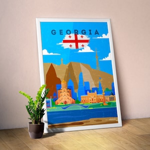 Tbilissi, Géorgie/Sakartvelo/საქართველო — Affiche minimaliste de voyage rétro, art de voyage rétro, art mural de voyage rétro, art vectoriel