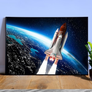 NASA Rocket Launch Poster — NASA rocket launch wall art, real shuttle photo print, orbit mission decor, astronaut gift