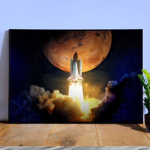 Space Shuttle Liftoff Poster, To Mars — NASA rocket launch wall art, real shuttle photo print, orbit mission decor, astronaut gift