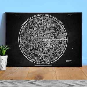 Noordelijk hemelhalfrond, 1822, poster sterrenkaart — vintage astronomieposter, ruimteposter, kosmische vintage kaart, sterrenbeelden